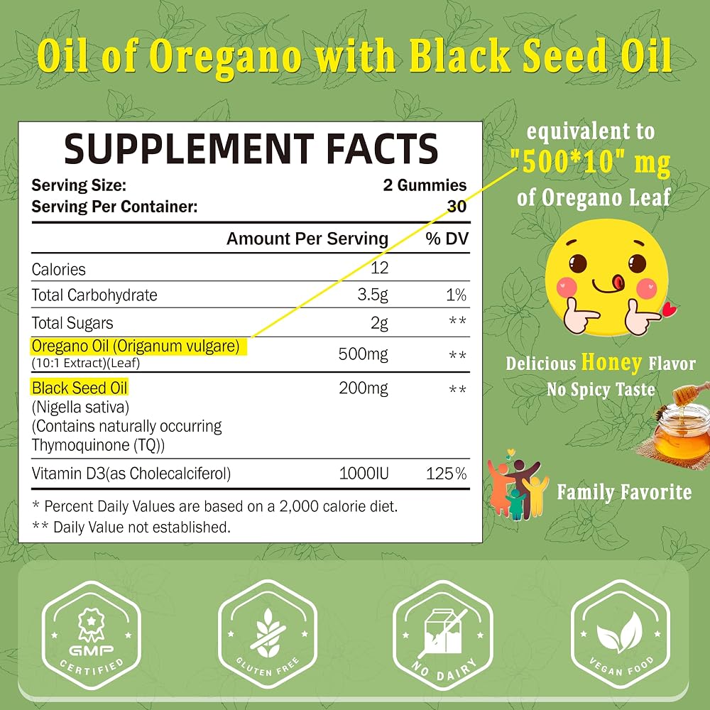 SUGAWITA Oil of Oregano with Black Seed Oil Gummies - 120 Count - image 2
