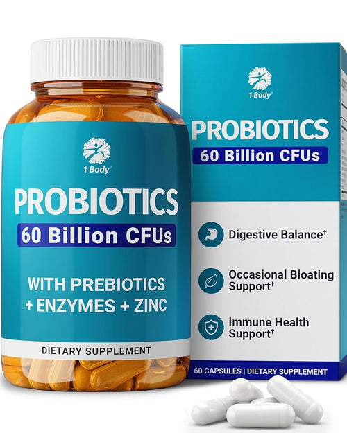 1 Body Probiotic 60 Billion with Prebiotics & Enzymes - 60 Vegan Caps