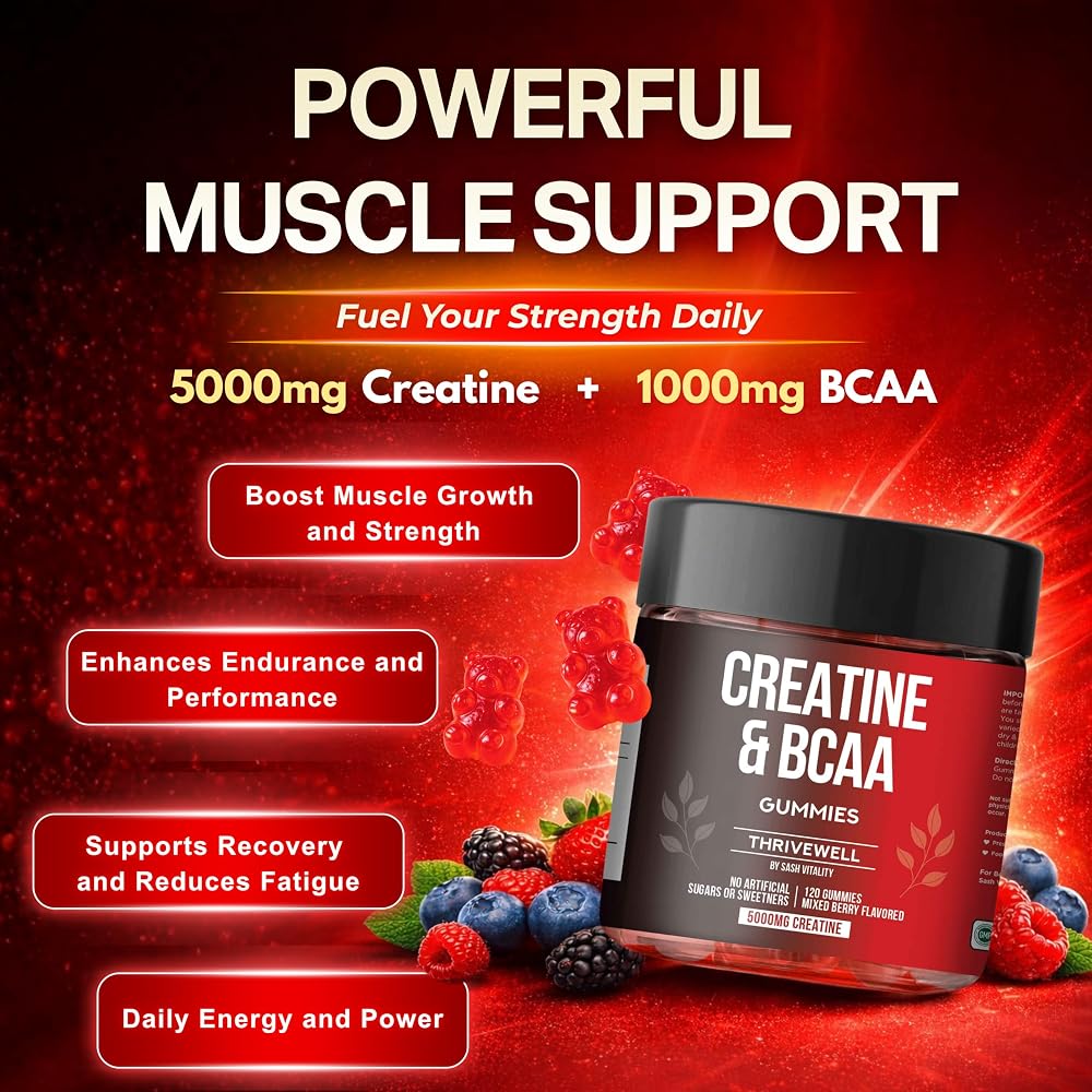 SASH Vitality Creatine Monohydrate Gummies 5000mg with BCAAs - 120 Gummies - image 2