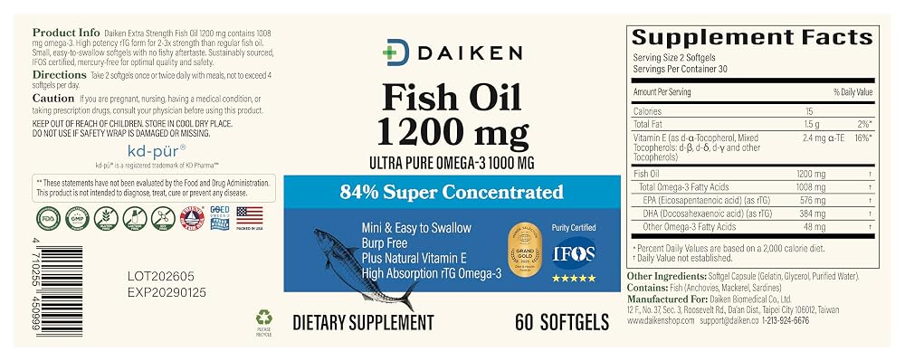 DAIKEN Mini Fish Oil, 60 Softgels