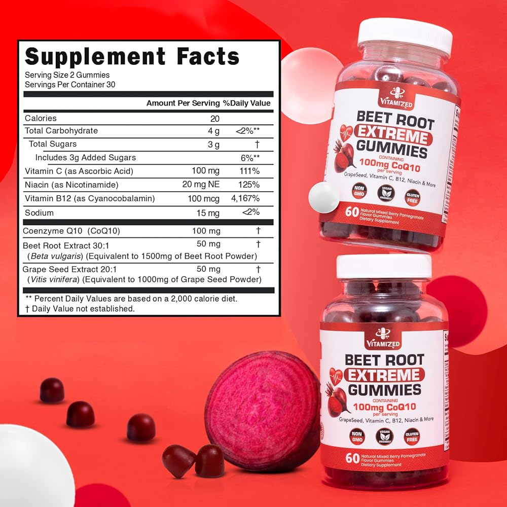 VITAMIZED Extreme Beetroot Formula COQ10 100mg Gummies - 60 Count - image 5