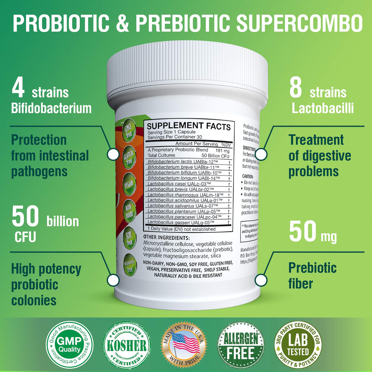 TAIGASEA 50 Billion CFU Probiotic with 12 Strains - 30 Capsules - image 2