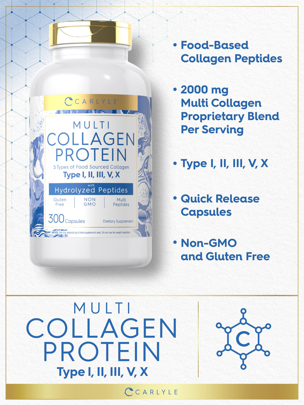 Carlyle Multi Collagen Protein Capsules 2000mg - 300 Count - image 4