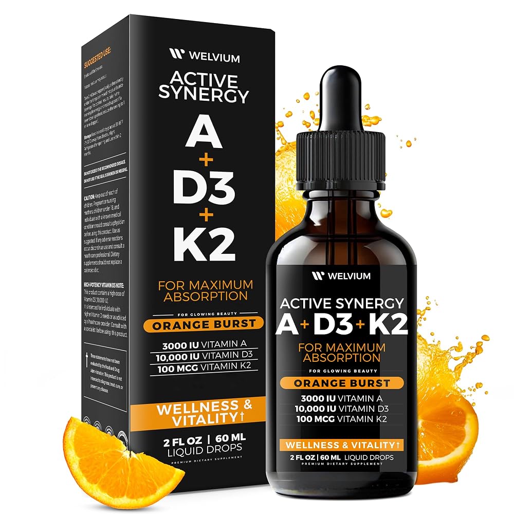 WELVIUM 5-in-1 Liquid Vitamin D3 K2 Drops ADK Supplement - 2 Fl Oz