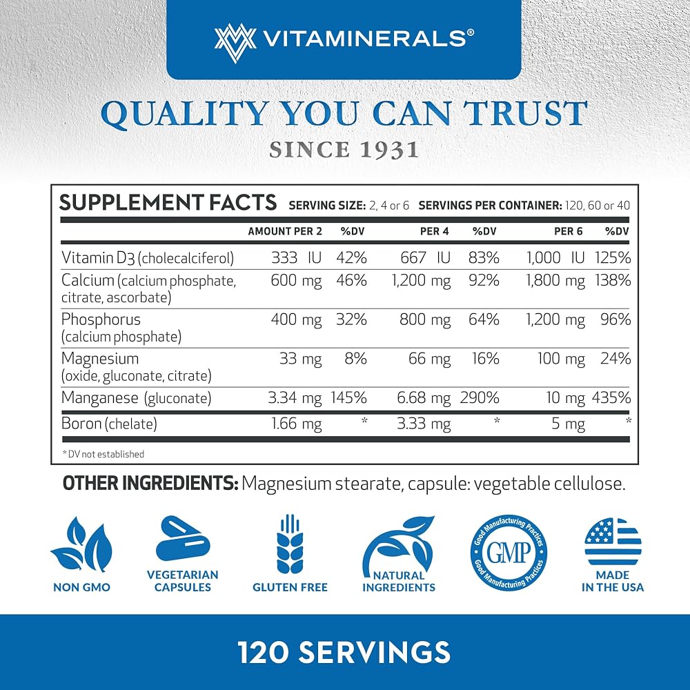 Vitaminerals Primacal Bone Support Calcium Complex - 120 Vegetarian Capsules - image 3