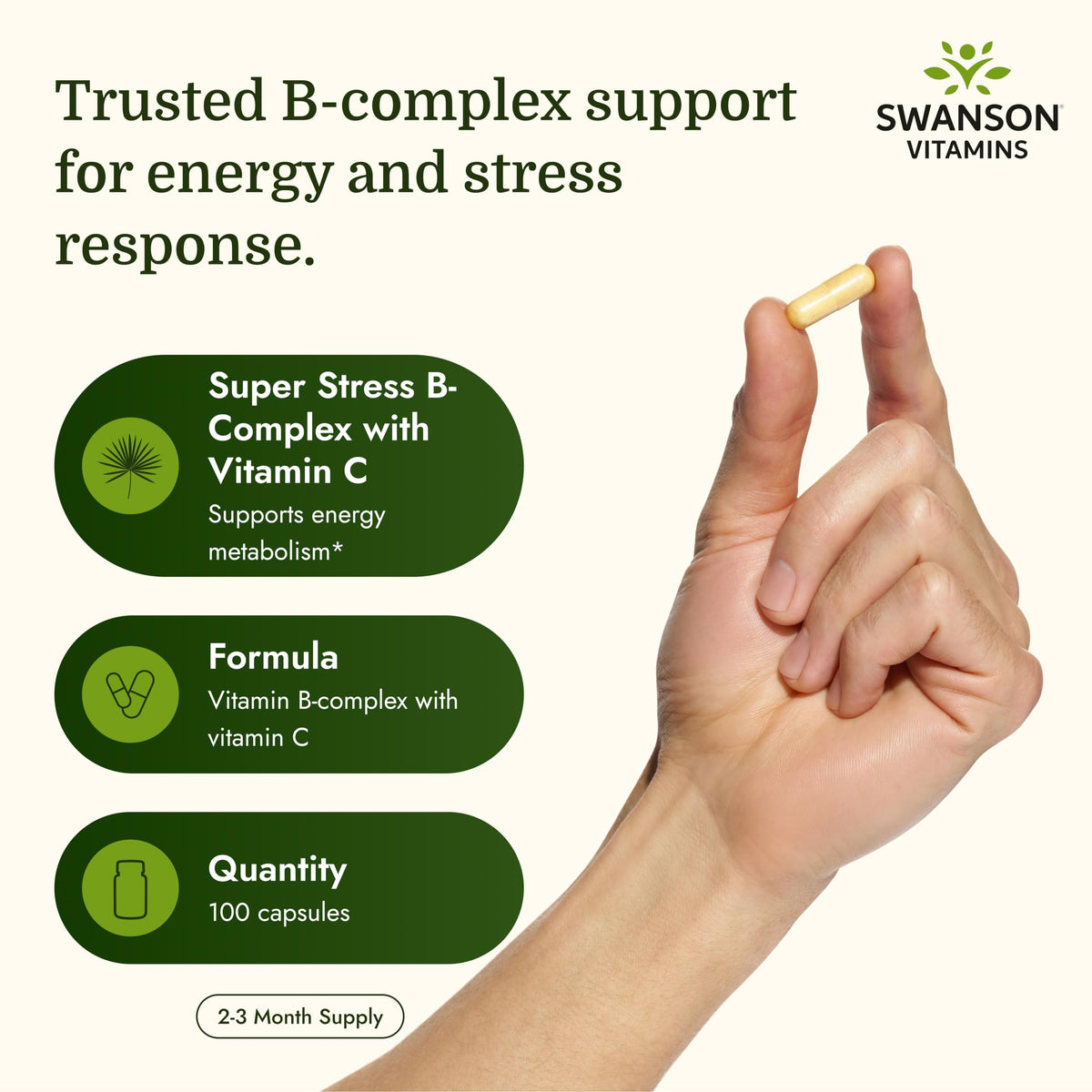 Swanson Super Stress B-Complex with Vitamin C - 100 Capsules - image 3