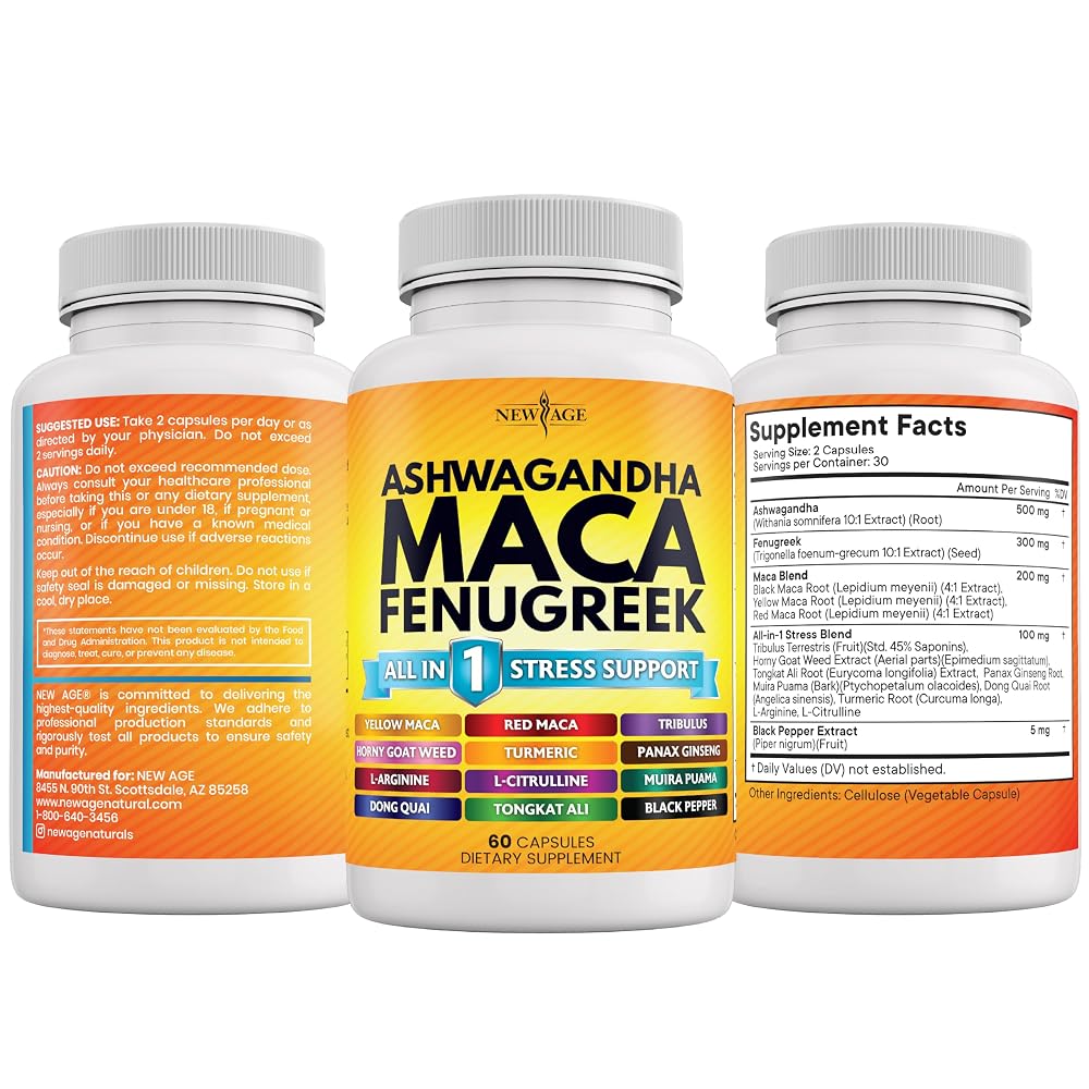 NEW AGE Ashwagandha Maca Root Fenugreek Supplement Mood Support - 120 Capsules - image 9
