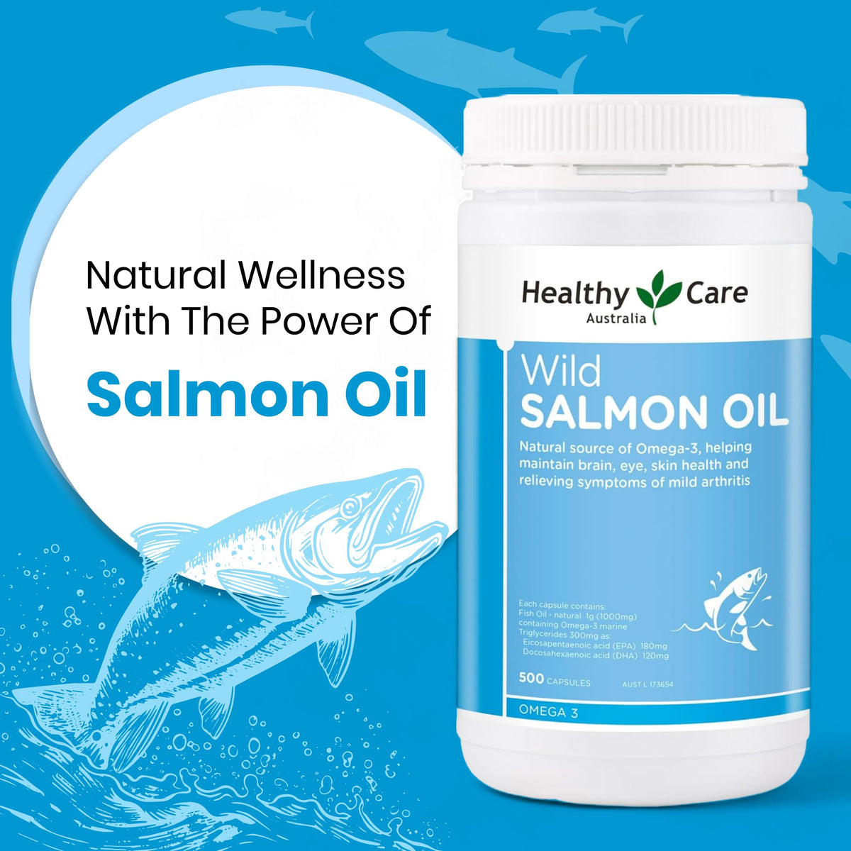 Healthy Care Wild Salmon Oil 1000mg - 500 Capsules - image 2