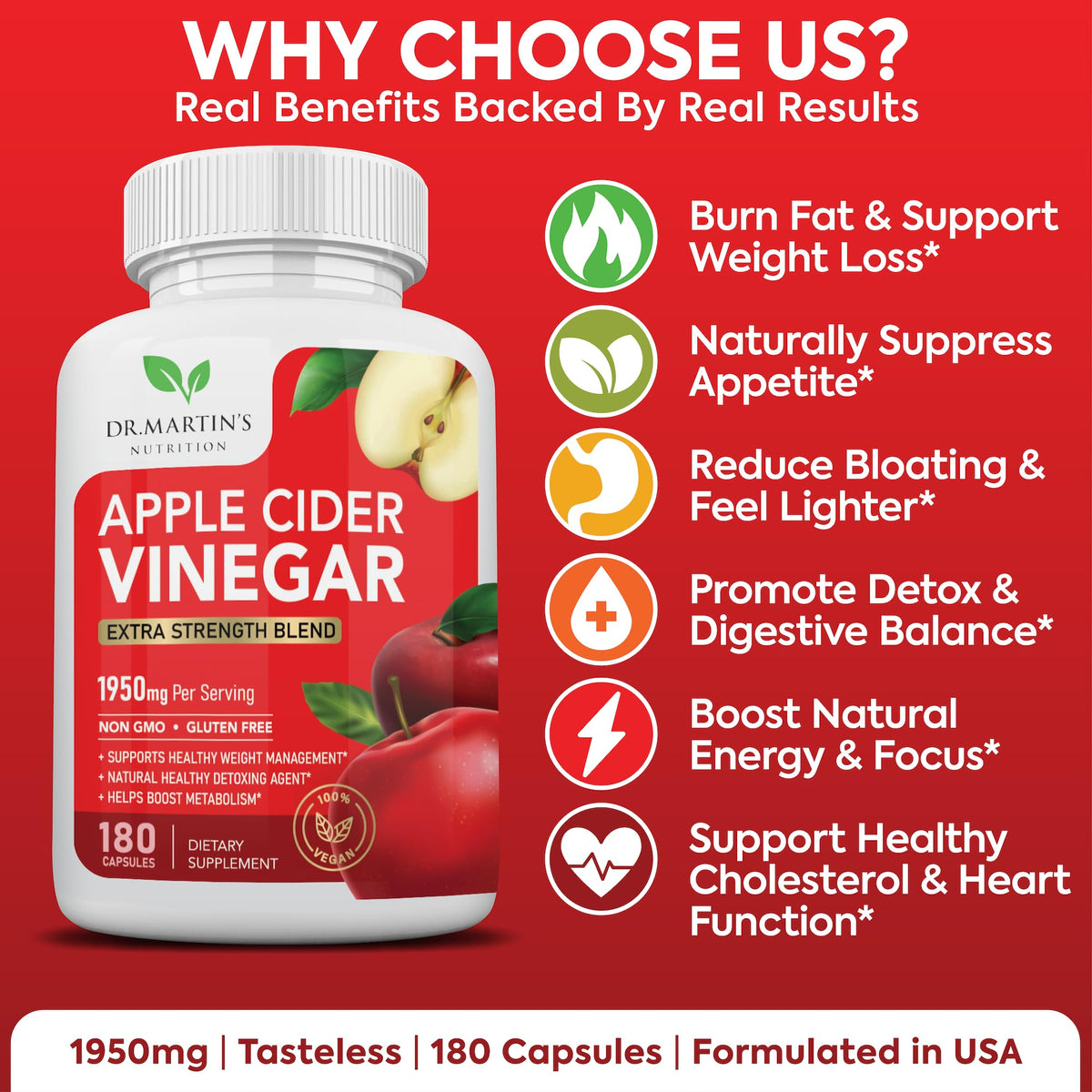 DR. MARTIN'S NUTRITION Apple Cider Vinegar 1950mg - 180 Capsules - image 2