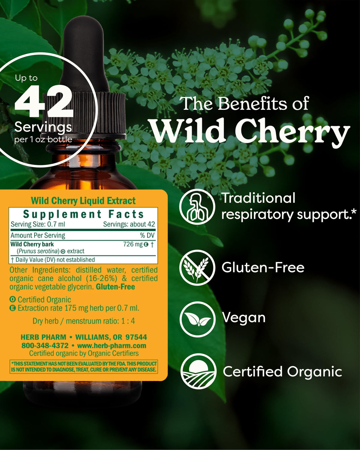 Herb Pharm Wild Cherry Bark Liquid Extract for Respiratory Support - 1 Fl Oz - image 2