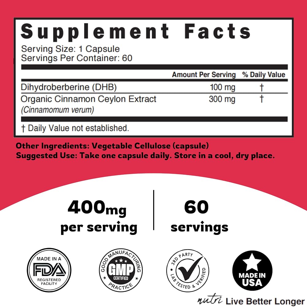 Nature's Fusions Dihydroberberine 100mg with Ceylon Cinnamon - 60 Capsules - image 6