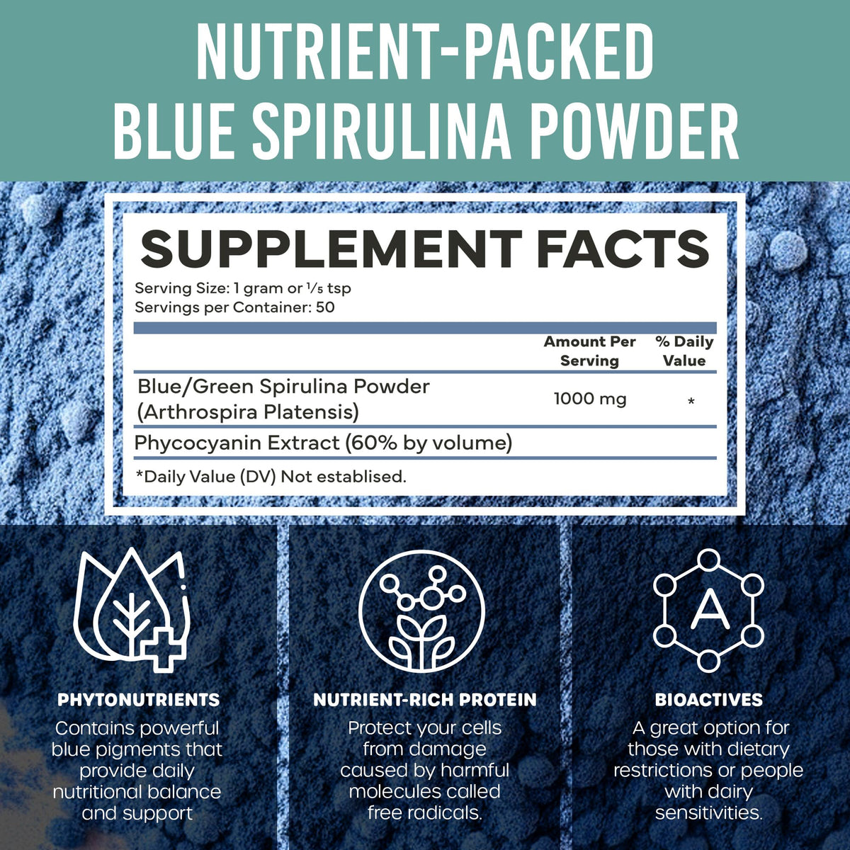 Holistic Bin Blue Spirulina Powder Organic - 50 Grams - image 3
