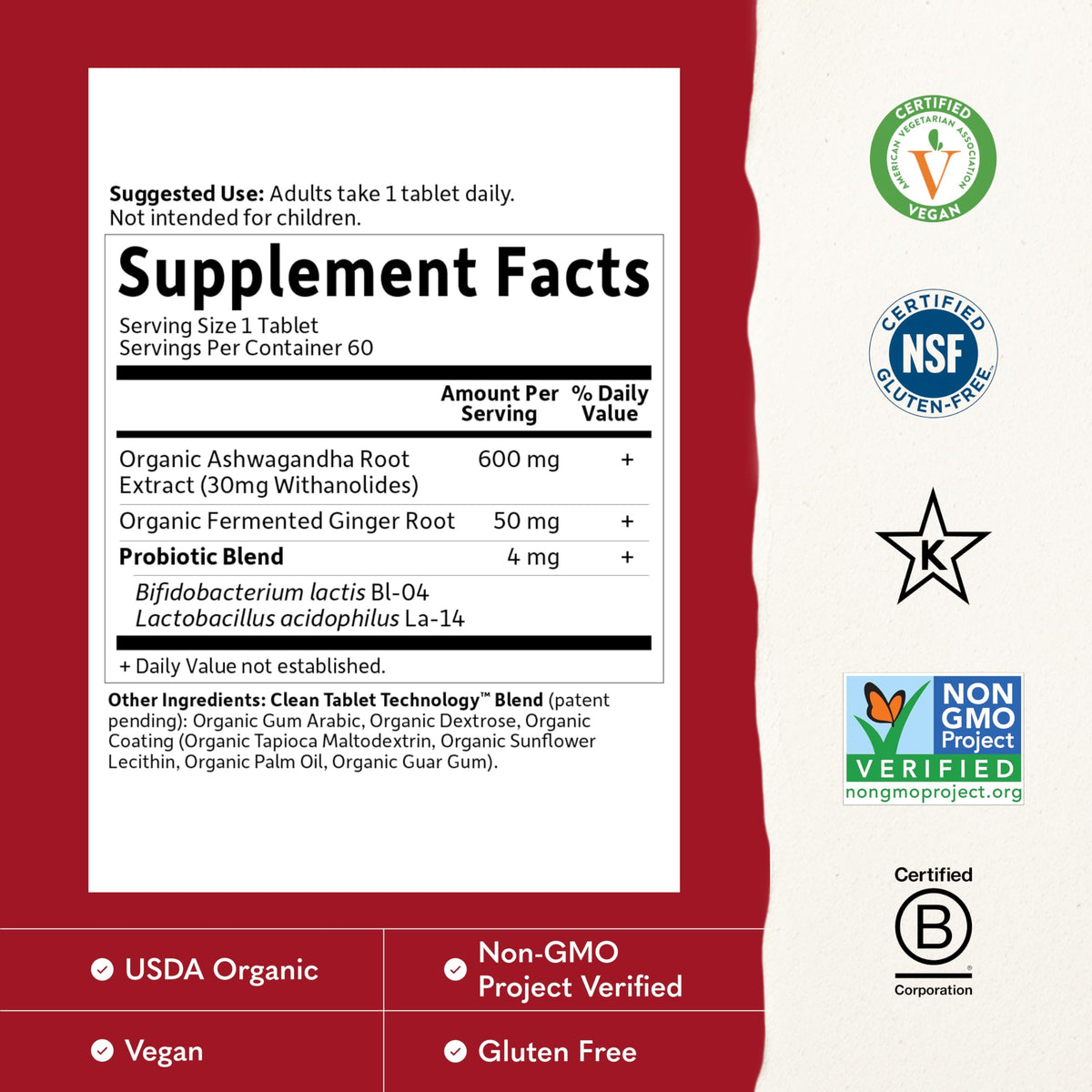 Garden of Life Organic Ashwagandha with Probiotics & Ginger - 60 Tablets - image 4
