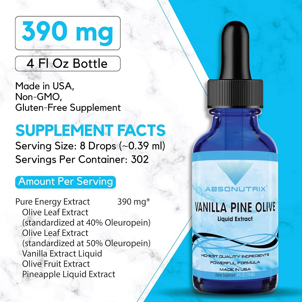 Absonutrix Vanilla Pine Olive Leaf Liquid Extract 390 mg - 4 FL OZ - image 2