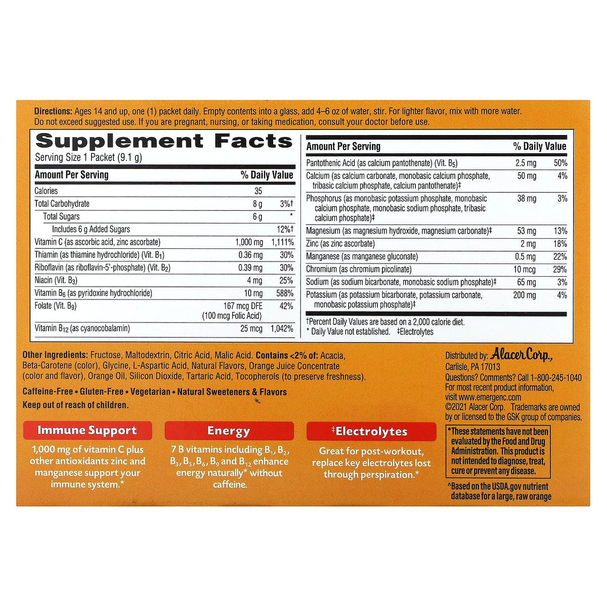 Emergen-C Vitamin C Super Orange Fizzy Drink Mix - 30 Packets - image 2