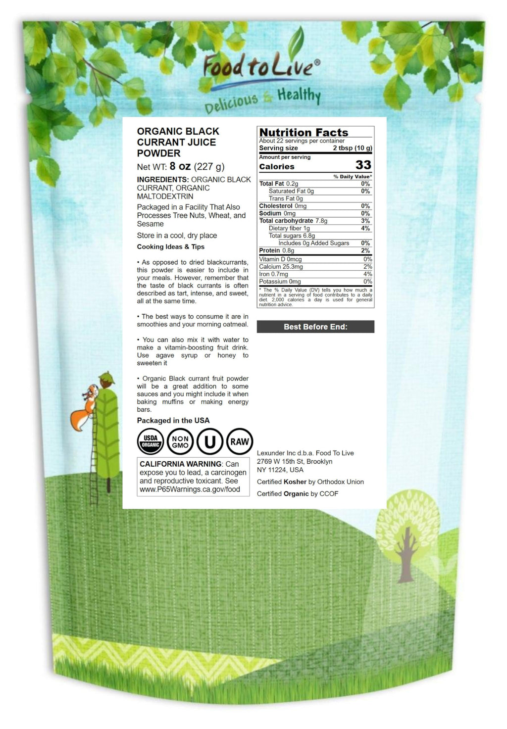 Food to Live Organic Black Currant Juice Powder