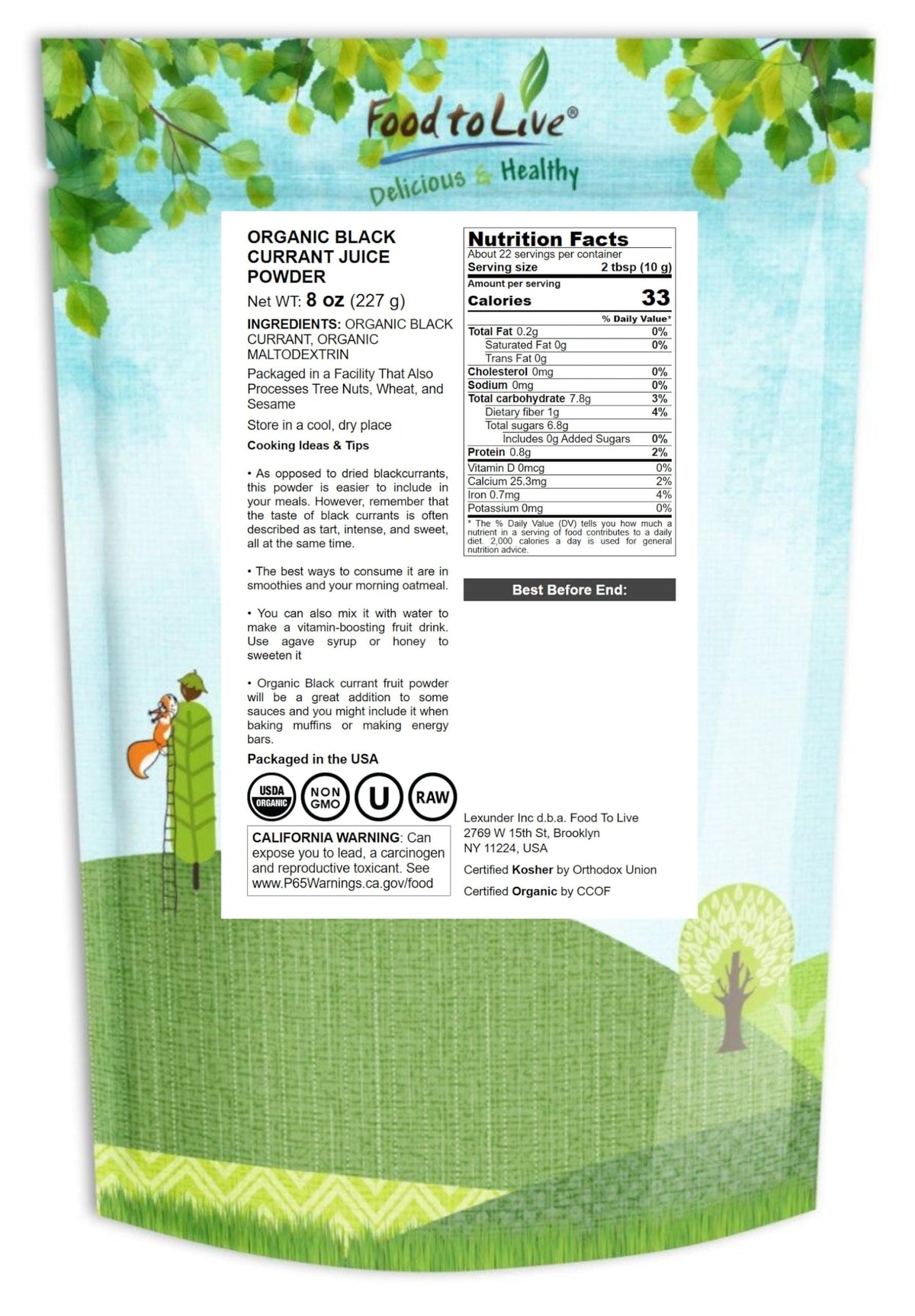 Food to Live Organic Black Currant Juice Powder