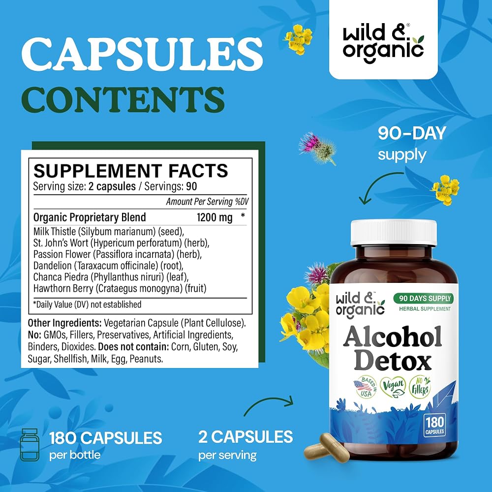 Wild & Organic Alcohol Detox Capsules - Liver & Kidney Support - 180 - image 3