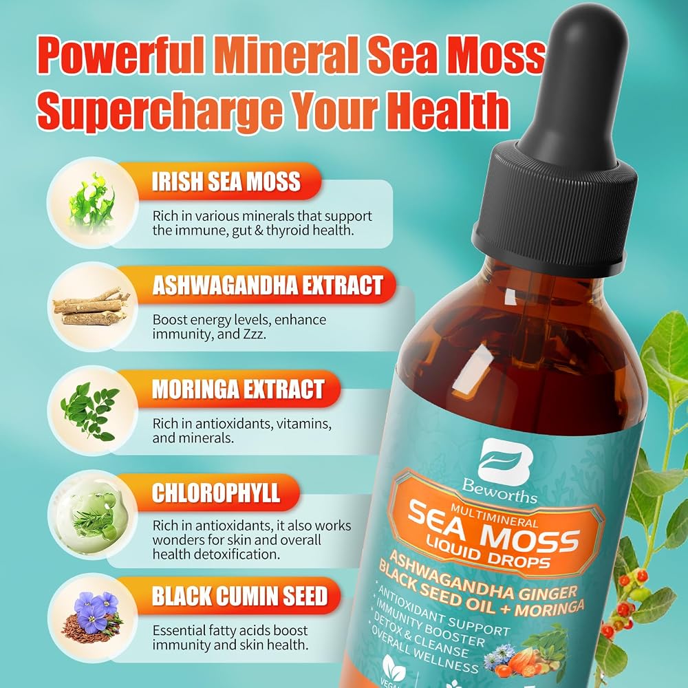 B BEWORTHS 2PACK Sea Moss Drops - Irish Sea Moss Chlorophyll Liquid