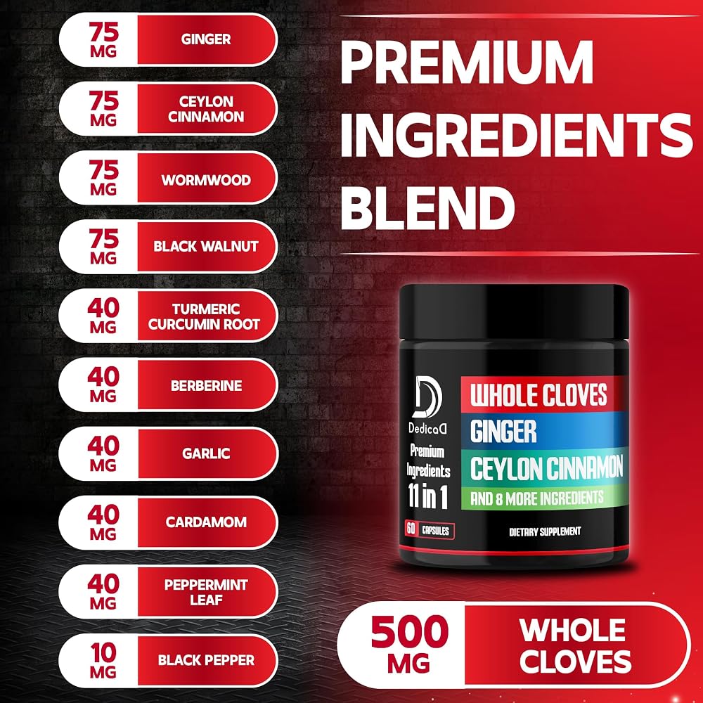 DEDICAD 11in1 Cloves Supplement with Ginger & Cinnamon - 60 Capsules - image 3