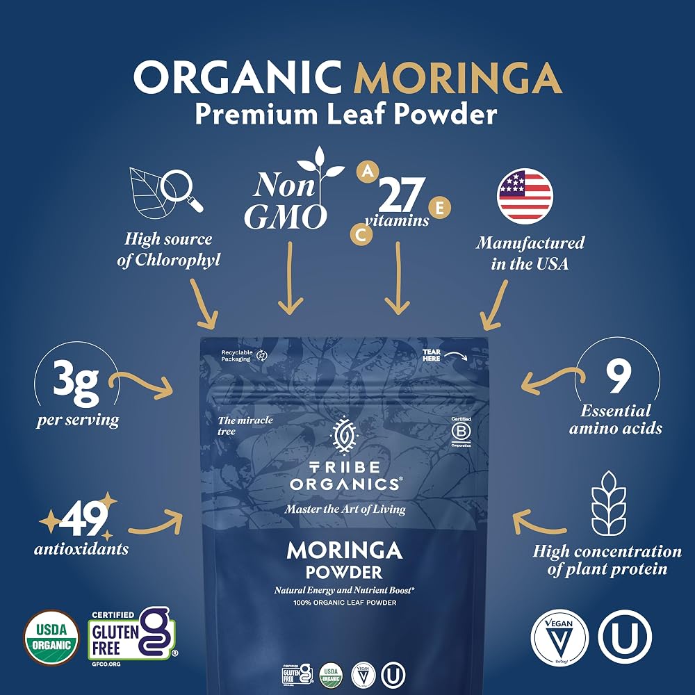 TRIBE ORGANICS Organic Moringa Oleifera Powder Superfood Greens - 200g - image 2
