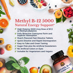 Vitalitown Vitamin B12 Methyl B12 5000 mcg Energy Support - 90 Tablets - image 3