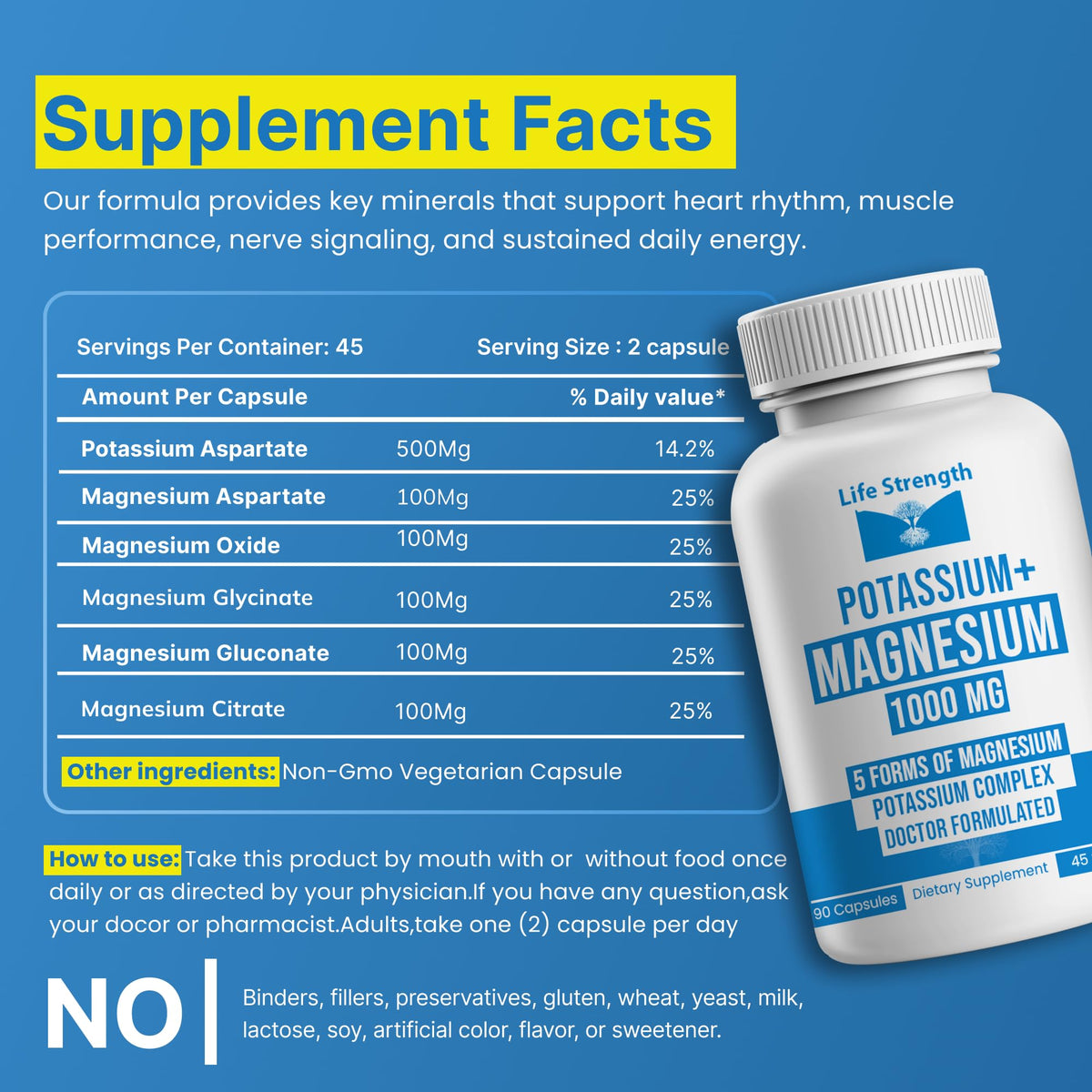 LifeStrength Potassium Magnesium Supplement 1000mg - 90 Capsules - image 5