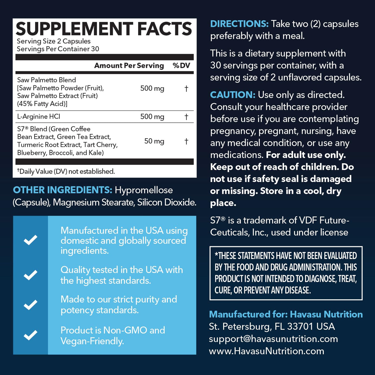 Havasu Nutrition Saw Palmetto & L-Arginine for Men's Health - 60 Capsules - image 2