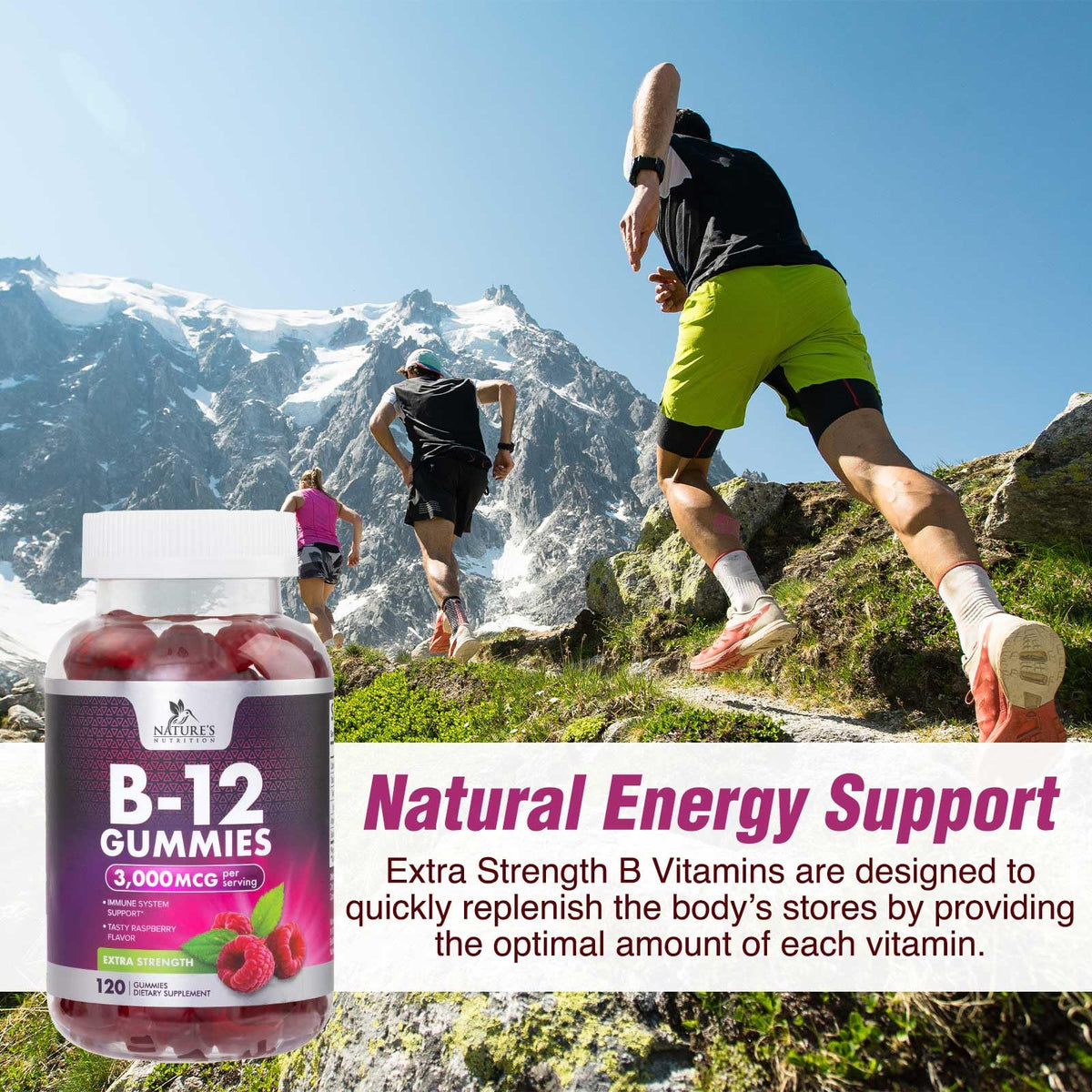 Nature's Nutrition B12 Energy Gummies 3000 mcg per Serving - Extra