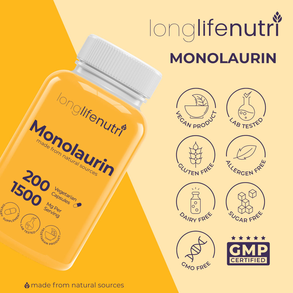 LongLifeNutri Monolaurin 1500mg Supplement - 200 Vegetarian Capsules - image 7