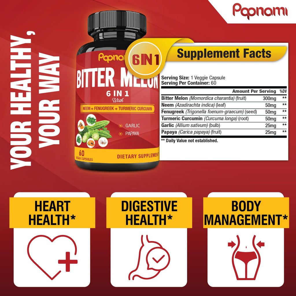 Papnami Bitter Melon Extract Capsules - 60 Count - image 3