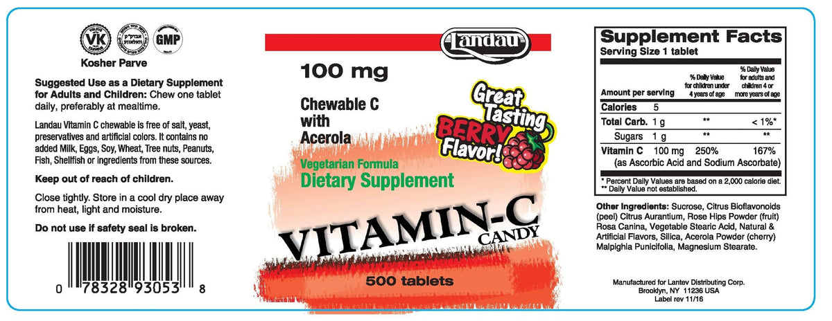 LANDAU Vitamin C Chewable 100 mg - 500 Tablets - image 2