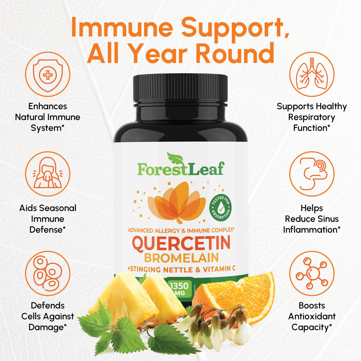 ForestLeaf Quercetin with Bromelain 1350mg - Blend with Vitamin C