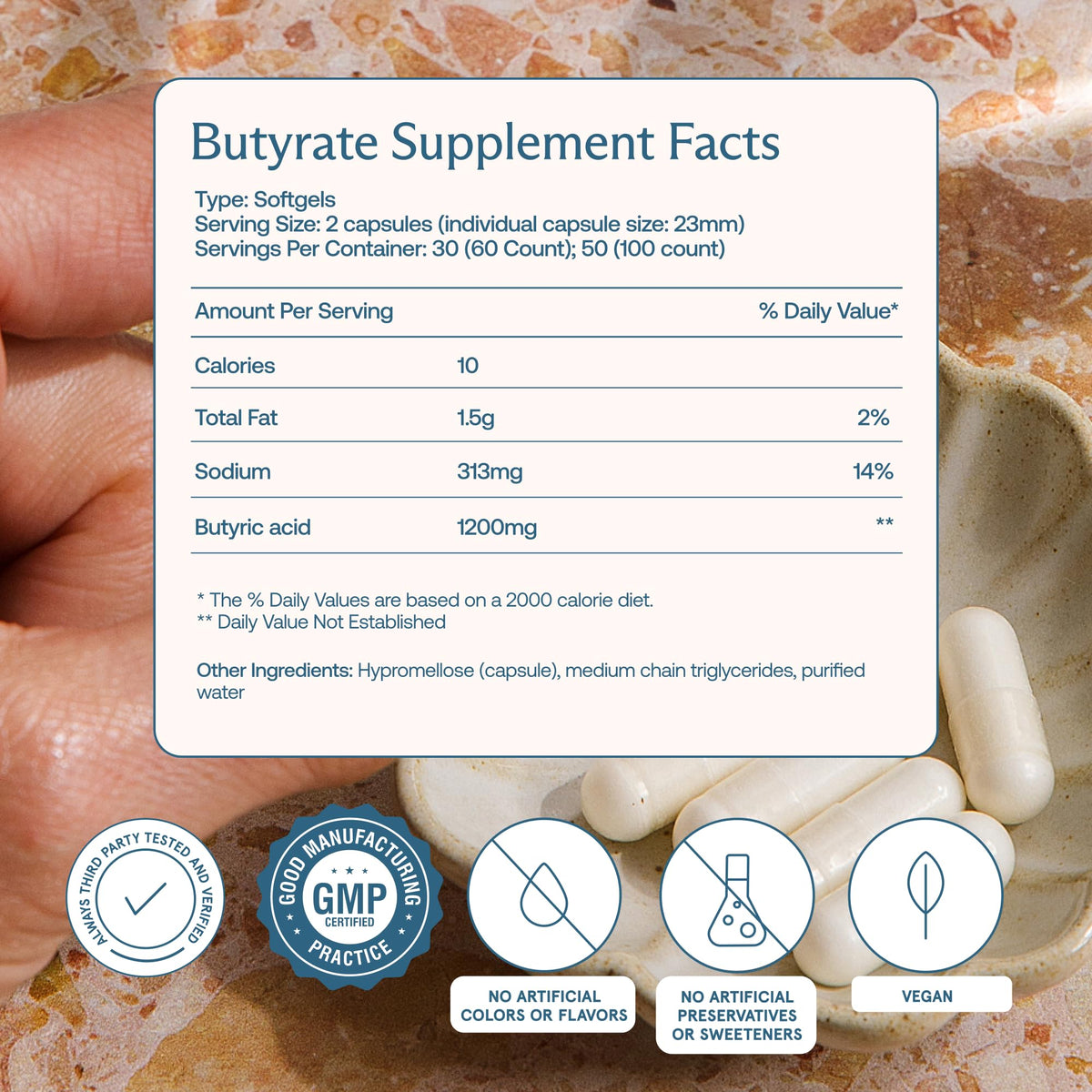BodyBio Butyrate Sodium Postbiotic for Gut Support - 100 Capsules - image 3