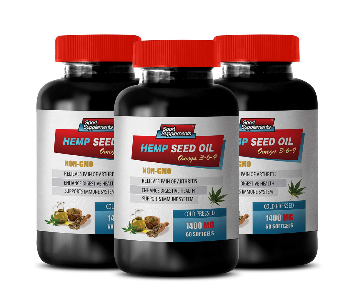 Sport Supplements Hemp Seed Oil 1400 MG Omega 3-6-9 - 180 Softgels