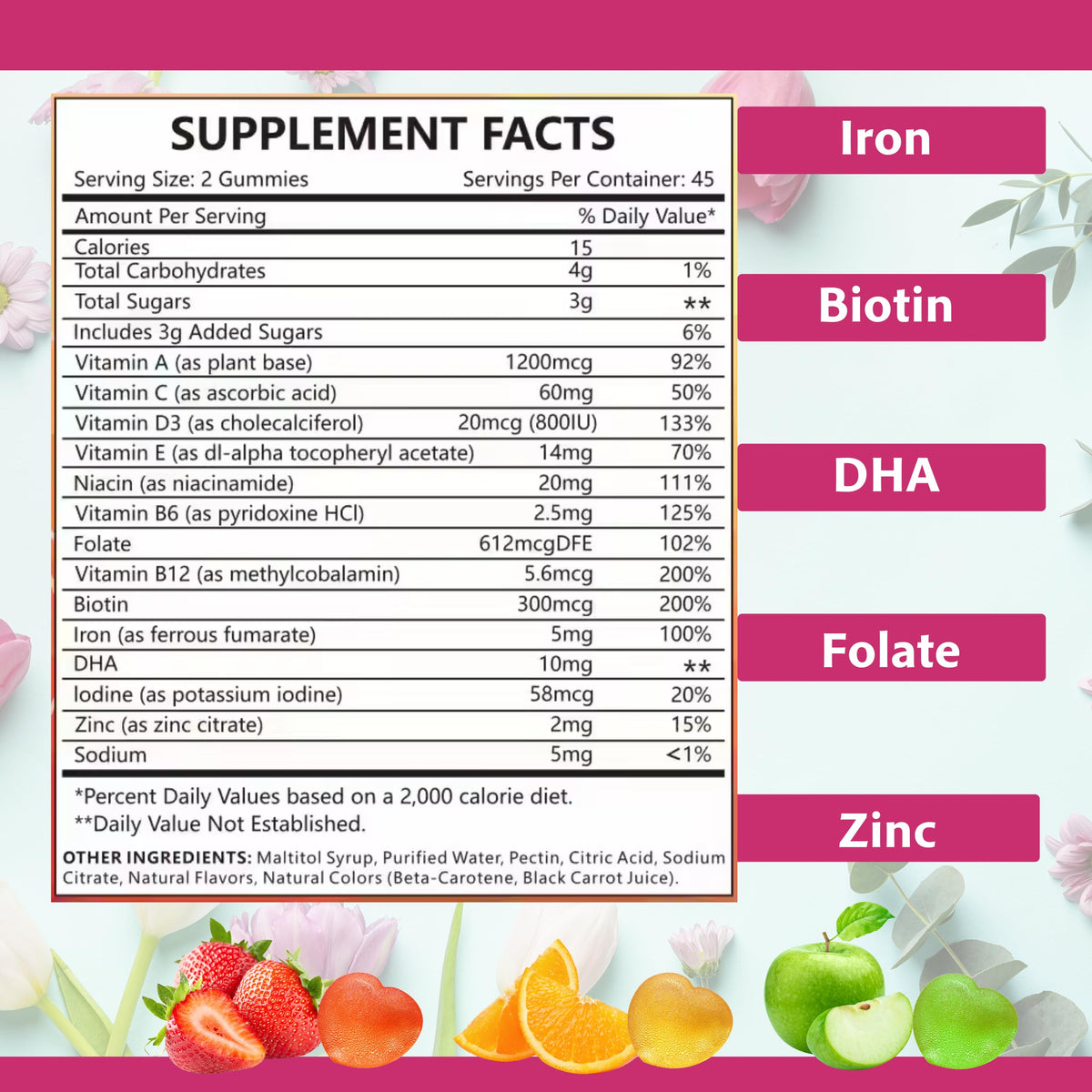 MonesAli Halal Prenatal Vitamins Gummies with Folic Acid & DHA - 90 Gummies - image 2