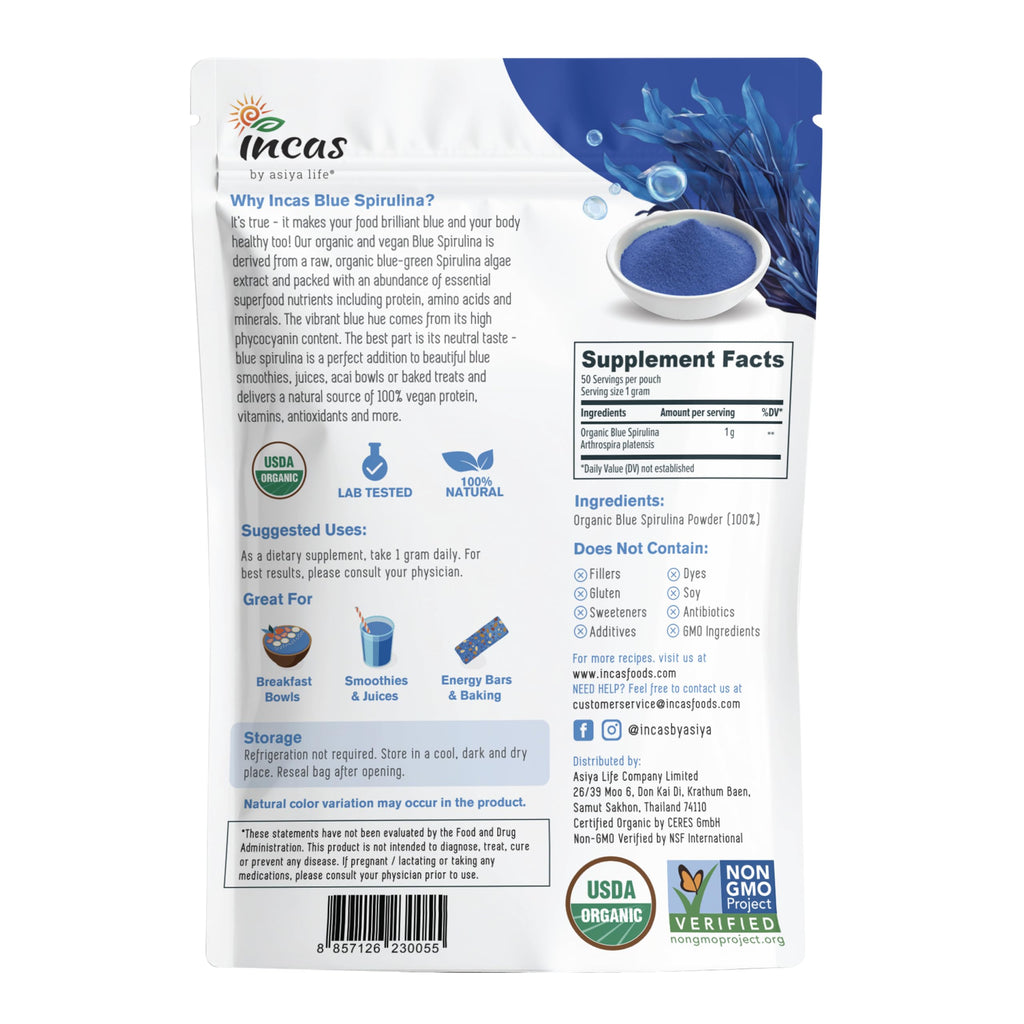 INCAS USDA Organic Blue Spirulina Powder Phycocyanin Extract