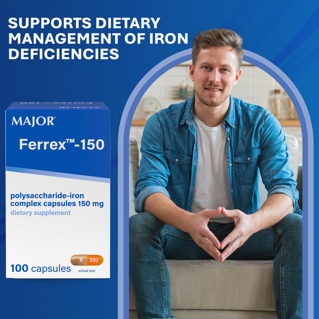 MAJOR Ferrex-150 Polysaccharide-Iron Complex - 100 Capsules - image 5