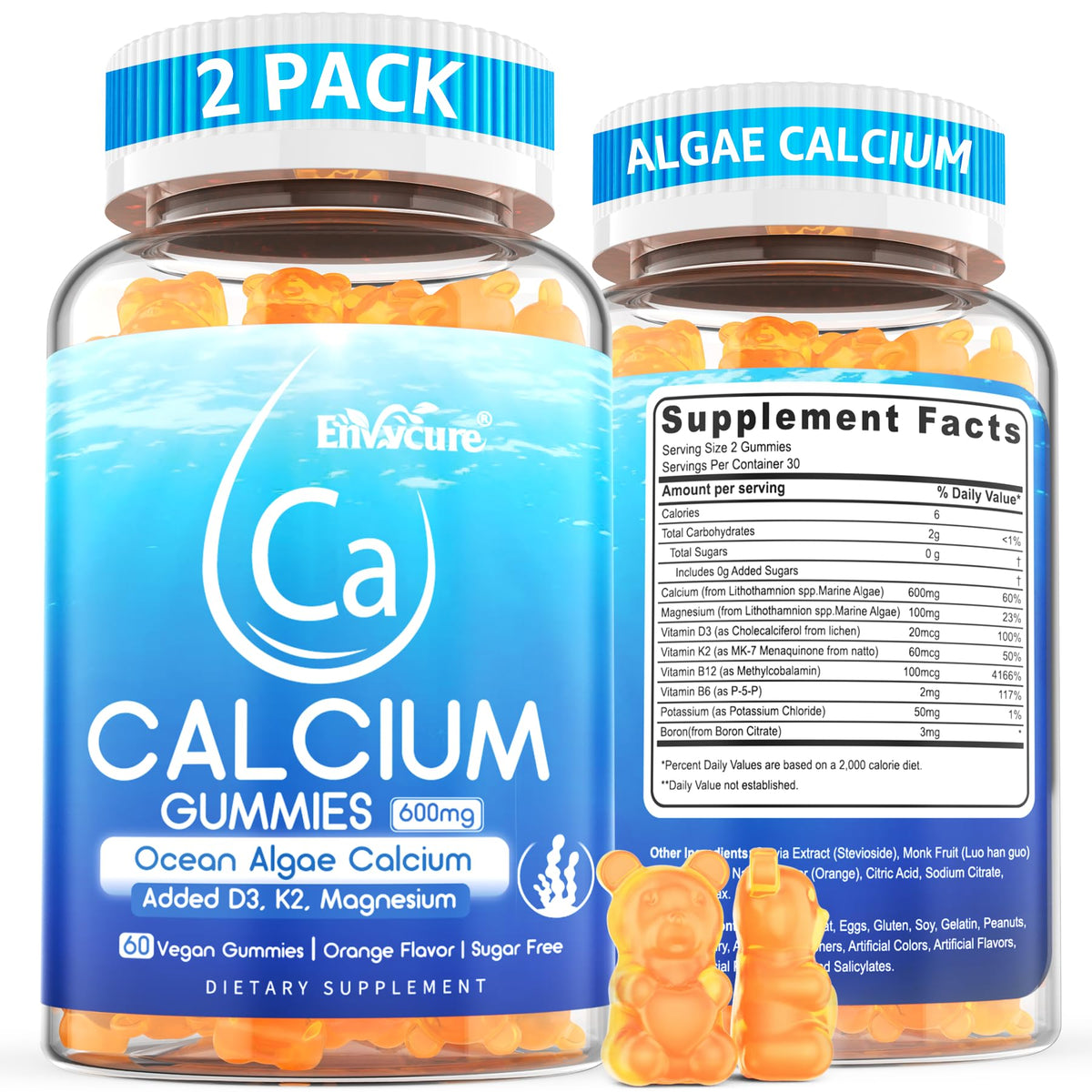 EnvyCure Calcium Gummies with Vitamin D3 K2 Magnesium - 120 Count