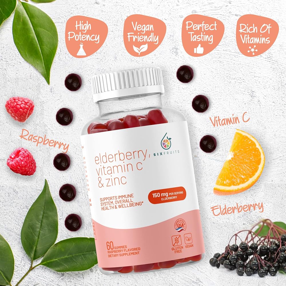 Sixfruits Organic Elderberry Gummies with Zinc & Vitamin C - 60 Gummies - image 2