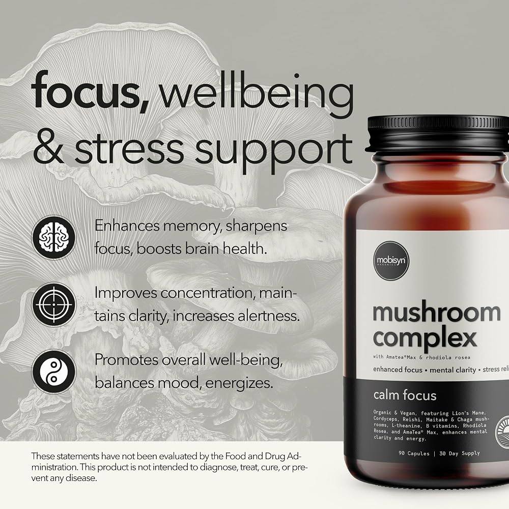 Mobisyn Organic Mushroom Supplement with Cognitive Nootropic Mushroom