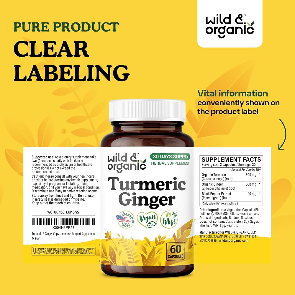 Wild & Organic Turmeric and Ginger Supplement Capsules - Mobility