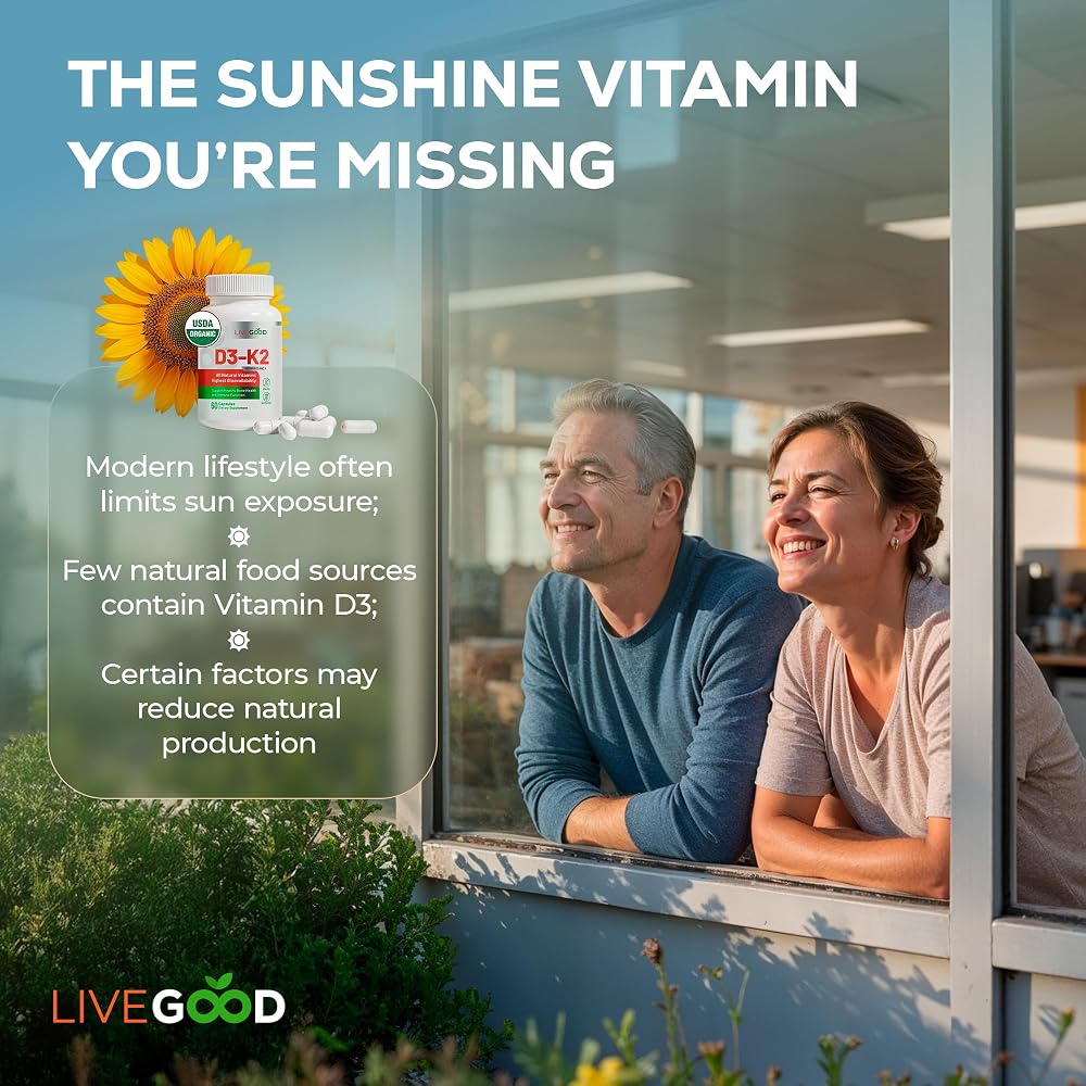 LiveGood Vitamin D3 K2 2000 IU Organic Vegan - 60 Capsules - image 2