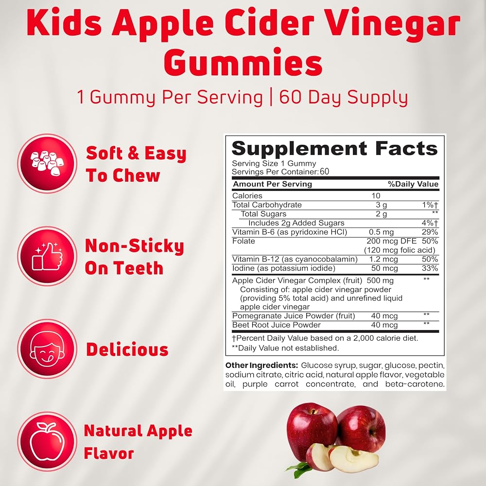 NUELATION Vegan Apple Cider Vinegar Gummies for Kids - 60 Count - image 3