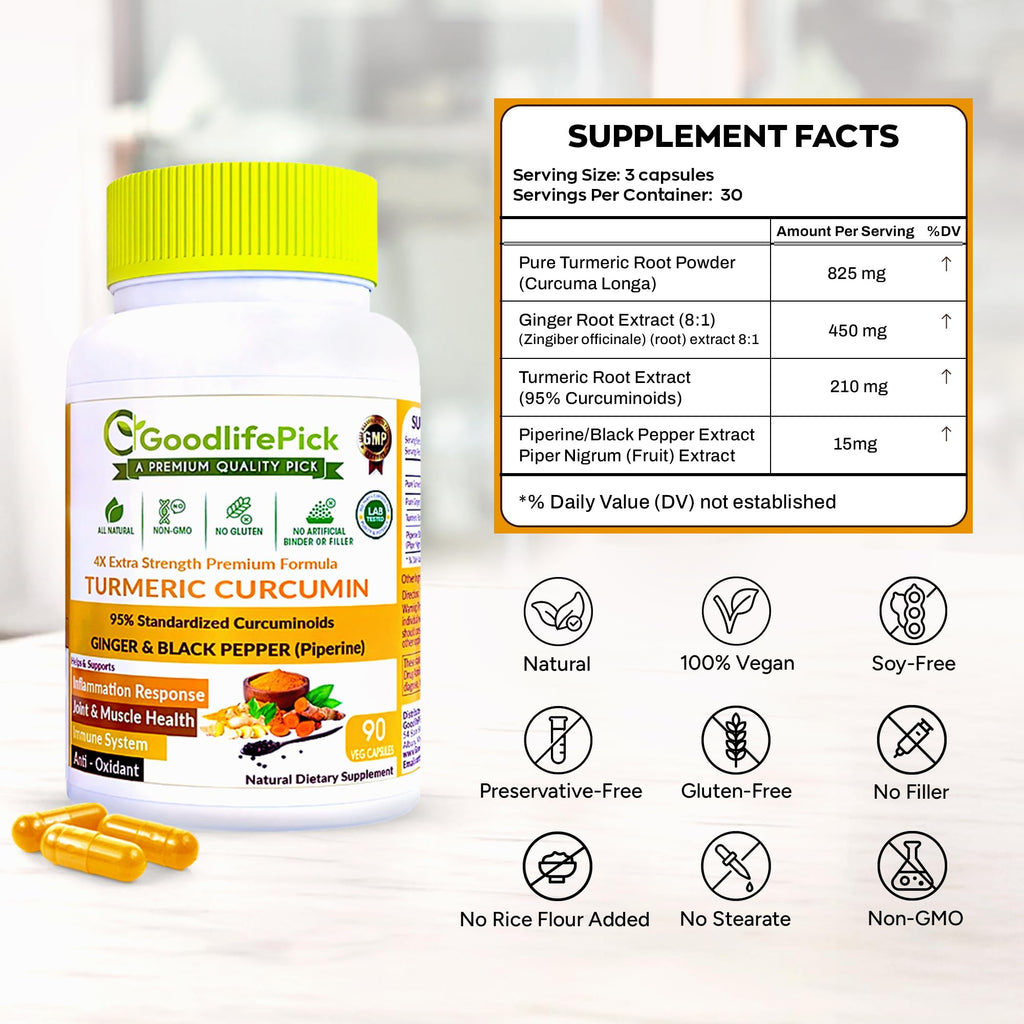 GoodlifePick Premium Turmeric Curcumin Capsules with Ginger & Black