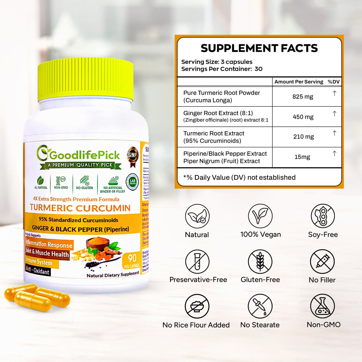 GoodlifePick Premium Turmeric Curcumin Capsules with Ginger & Black