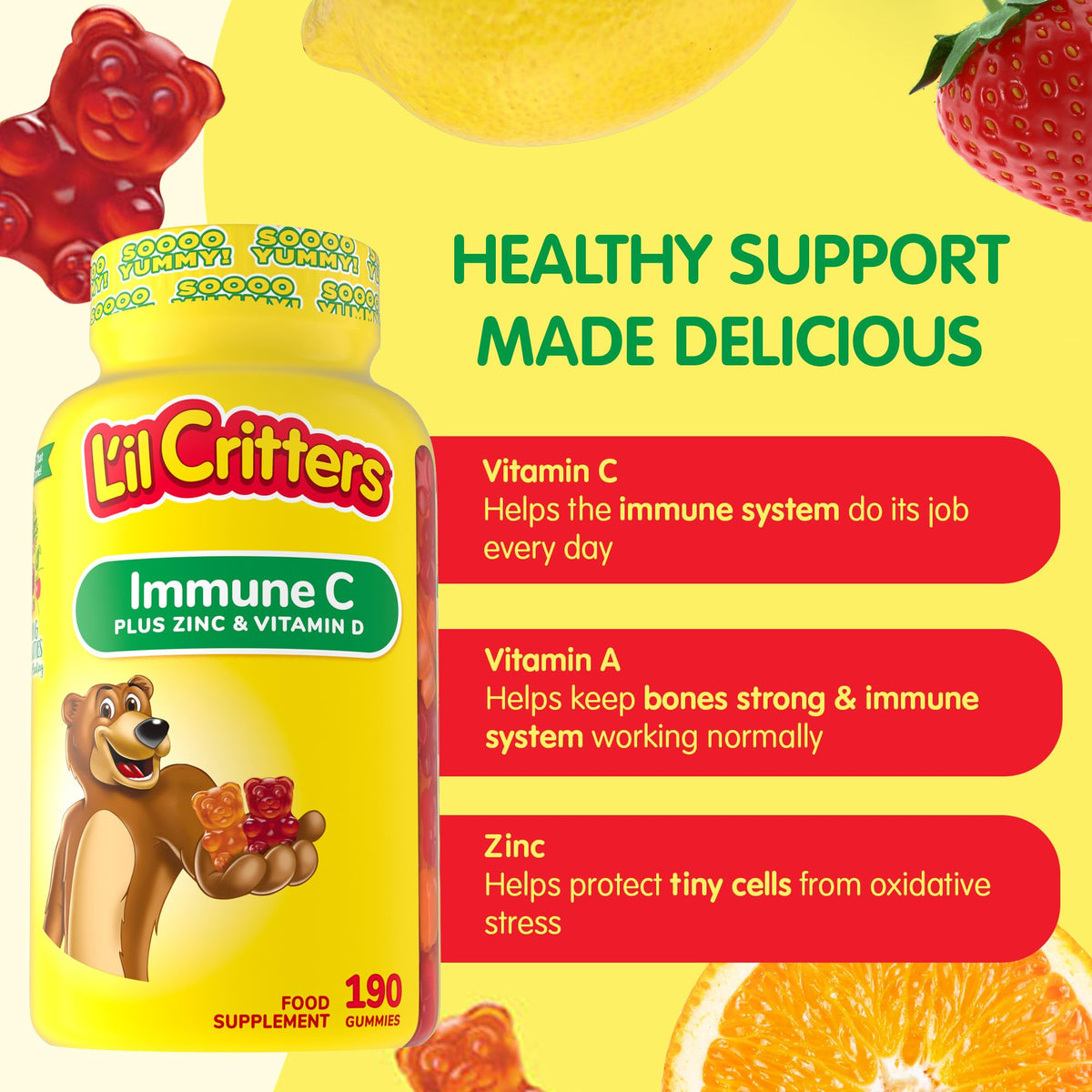 Lil Critters Kids Immune C Gummy with Zinc & Vitamin D3 - 190 Gummies - image 2