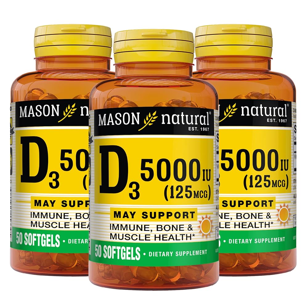 MASON NATURAL Vitamin D3 5000 IU - 150 Softgels (Pack of 3)