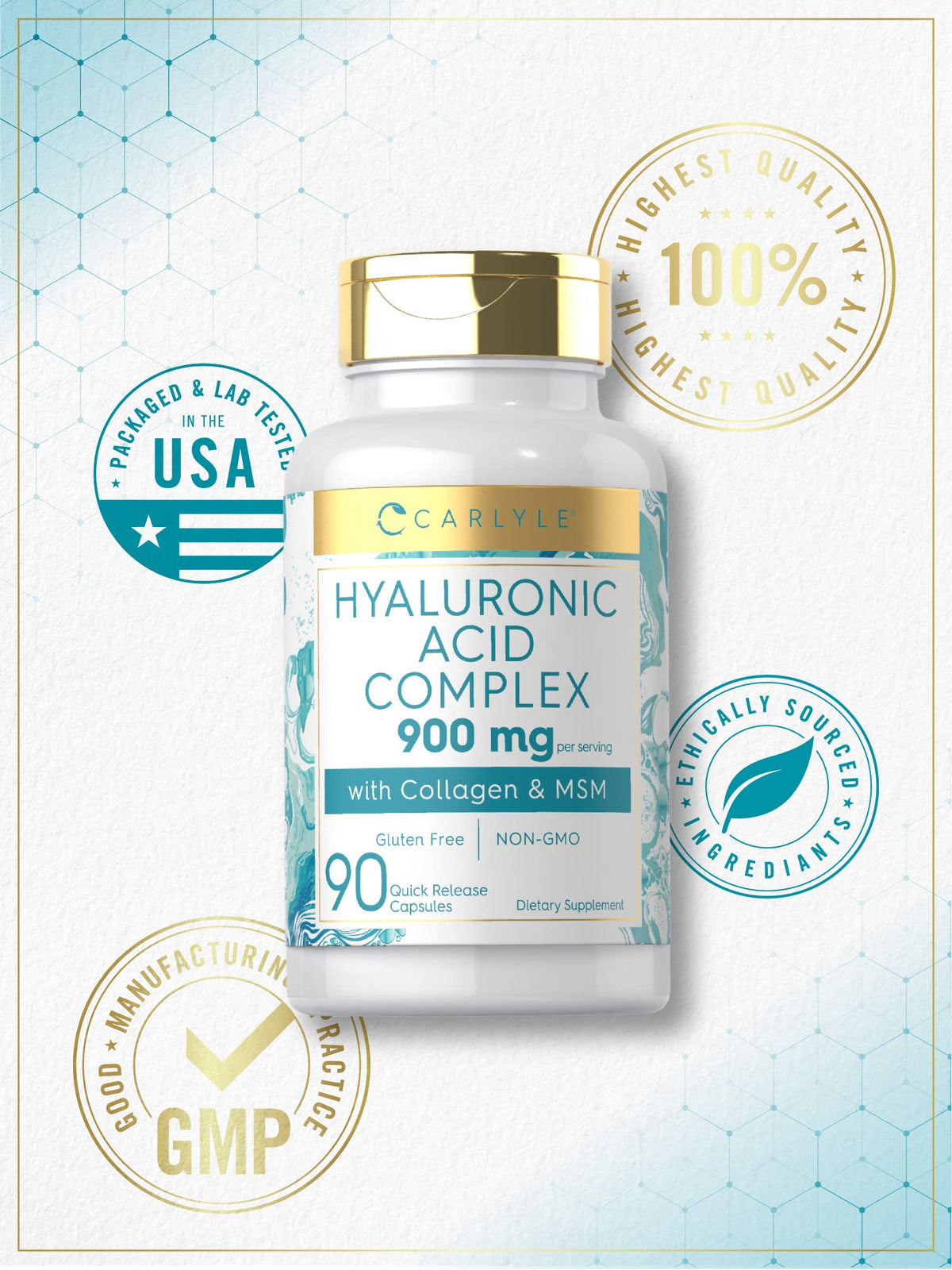 Carlyle Hyaluronic Acid Complex 900 mg with Collagen - 90 Capsules - image 5