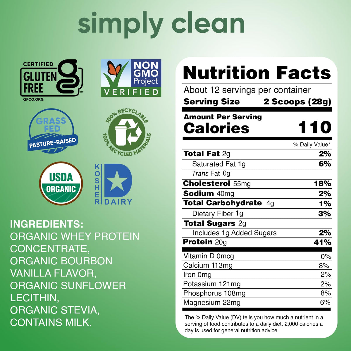 Simply Tera's Organic Whey Protein Powder Bourbon Vanilla - 12 Oz - image 2